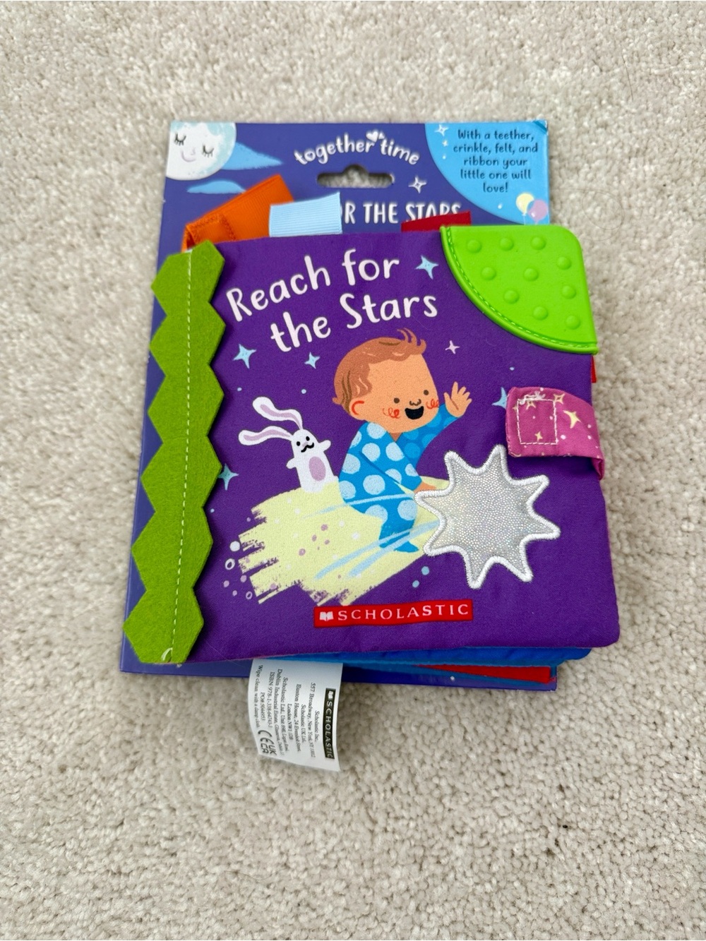 Purple Soft Cloth Baby Book with teether